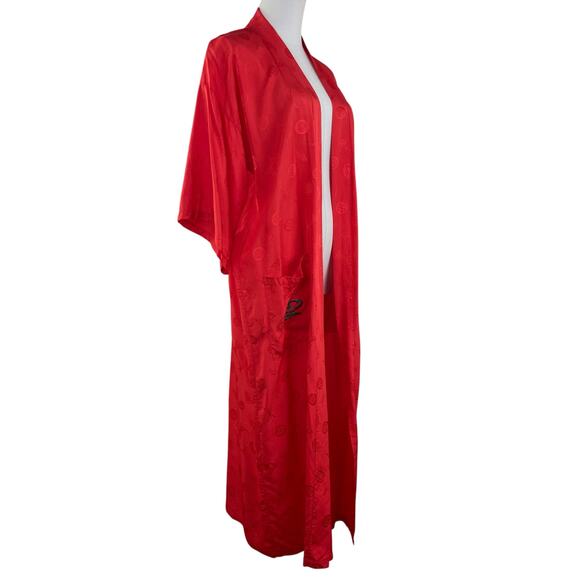 Vintage 70s Boho Red Silk Embroidered Dragon Unisex Kimono Robe Size M - Picture 14 of 15